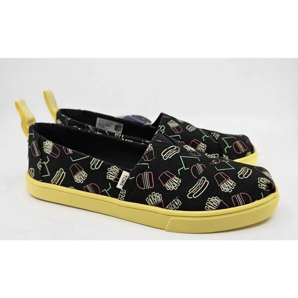 Toms Late Night Food Print Classic Canvas Shoe Ortholite Glow In The dark Size 7